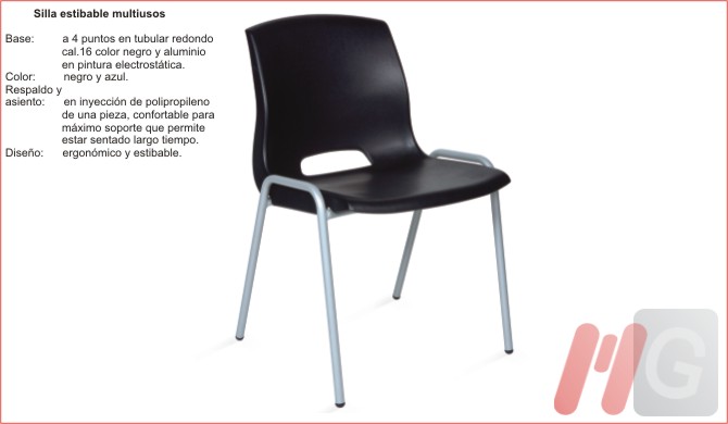 Silla estibable multiusos. Base a 4 puntos en tubular redondo co...