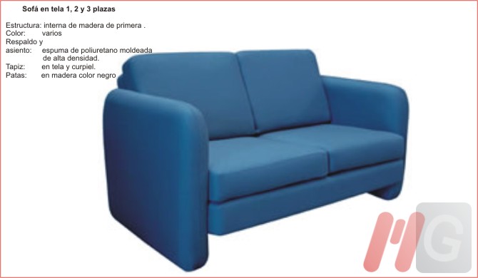 Sofa en tela en 1,2, y 3 plazas, estructura interna de madera de...